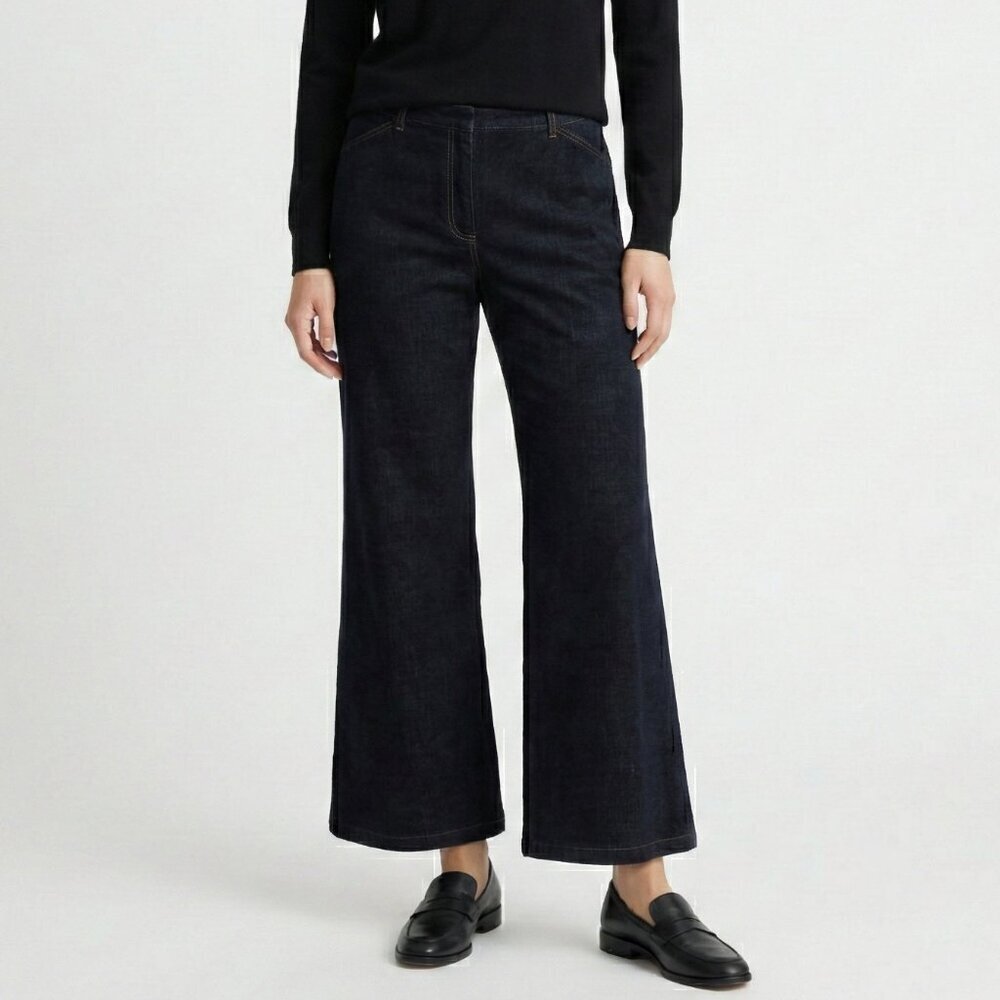 Theory Sueded Dark Wash Bootcut Jeans Wide Leg Size 10 - Picture 1 of 12